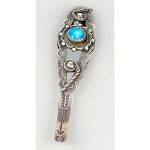 Vintage Navajo Sterling Silver Turquoise Floral Cuff Bracelet Handmade READ*